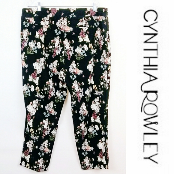 SOLD CYNTHIA ROWLEY Womens Floral Print Pants Size 18W - Picture 1 of 7